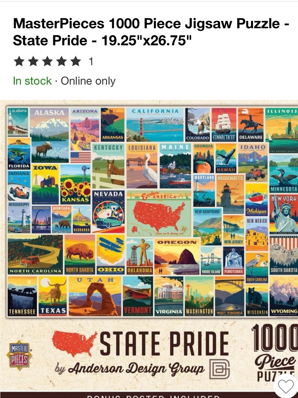 MasterPieces State Pride 1000-Piece Jigsaw Puzzle - Multicolor